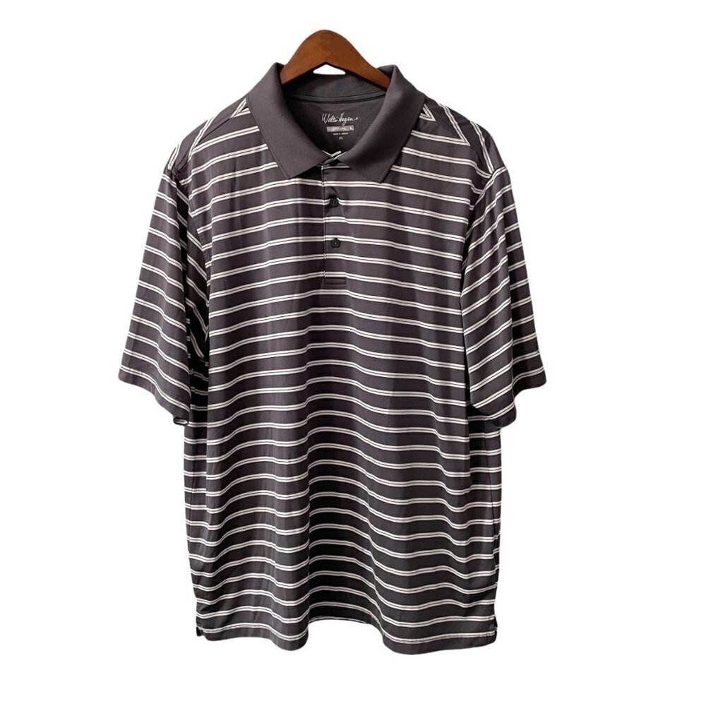 Walter Hagen Hydro Dri Gray White Striped Golf Polo Shirt Men's SIze XL Outdoor
